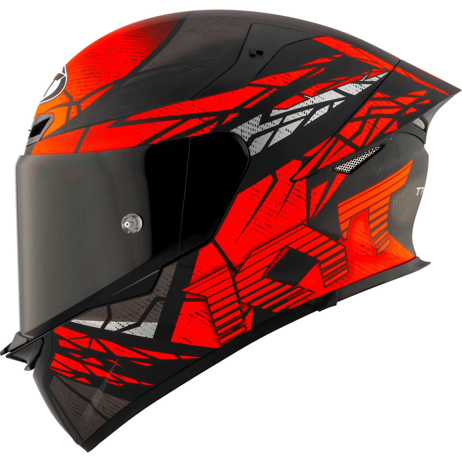 Left Side View of Front Left View of KYT TT-REVO Combustion Red Motorcycle Helmet