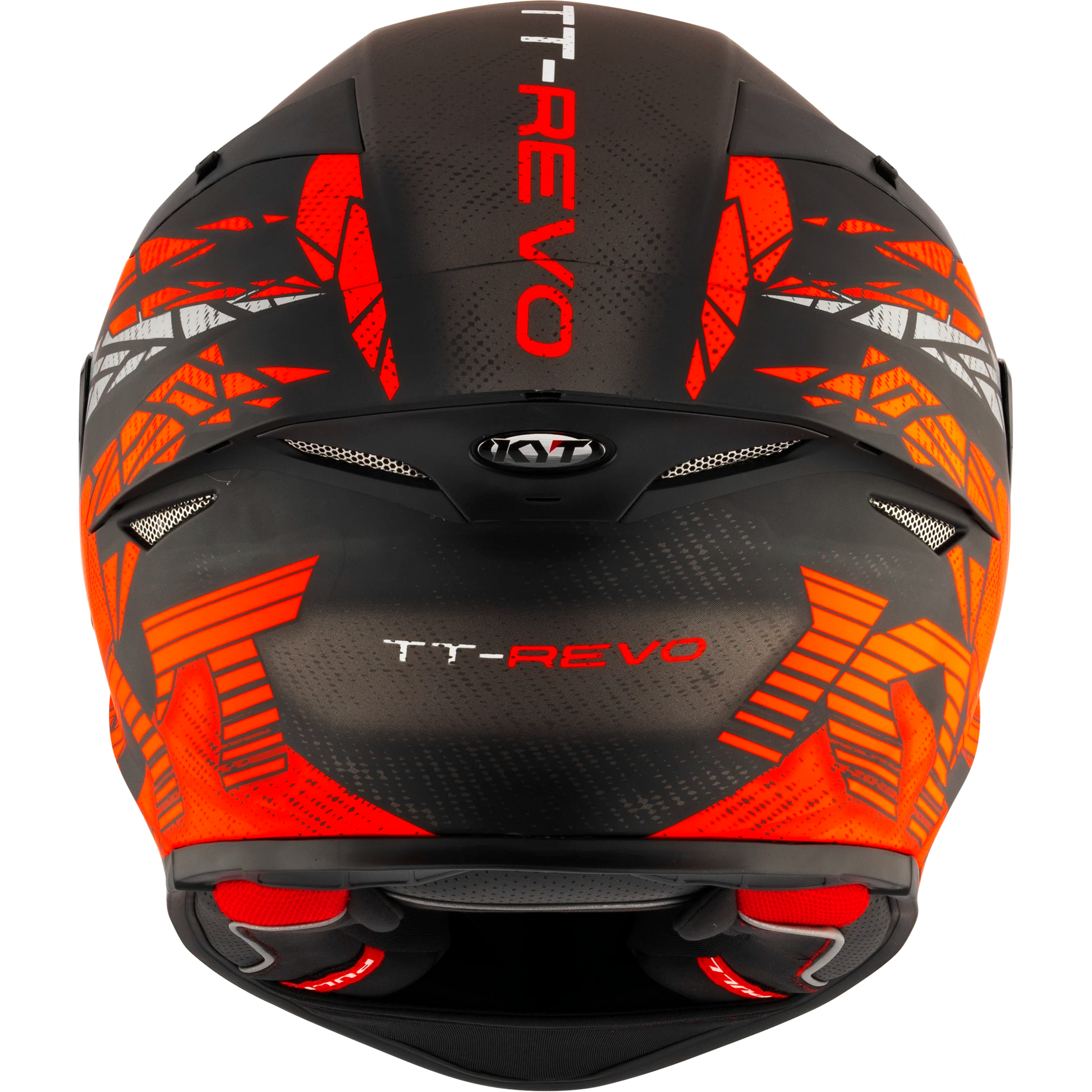 Rear View of KYT TT-REVO Combustion Red Motorcycle Helmet