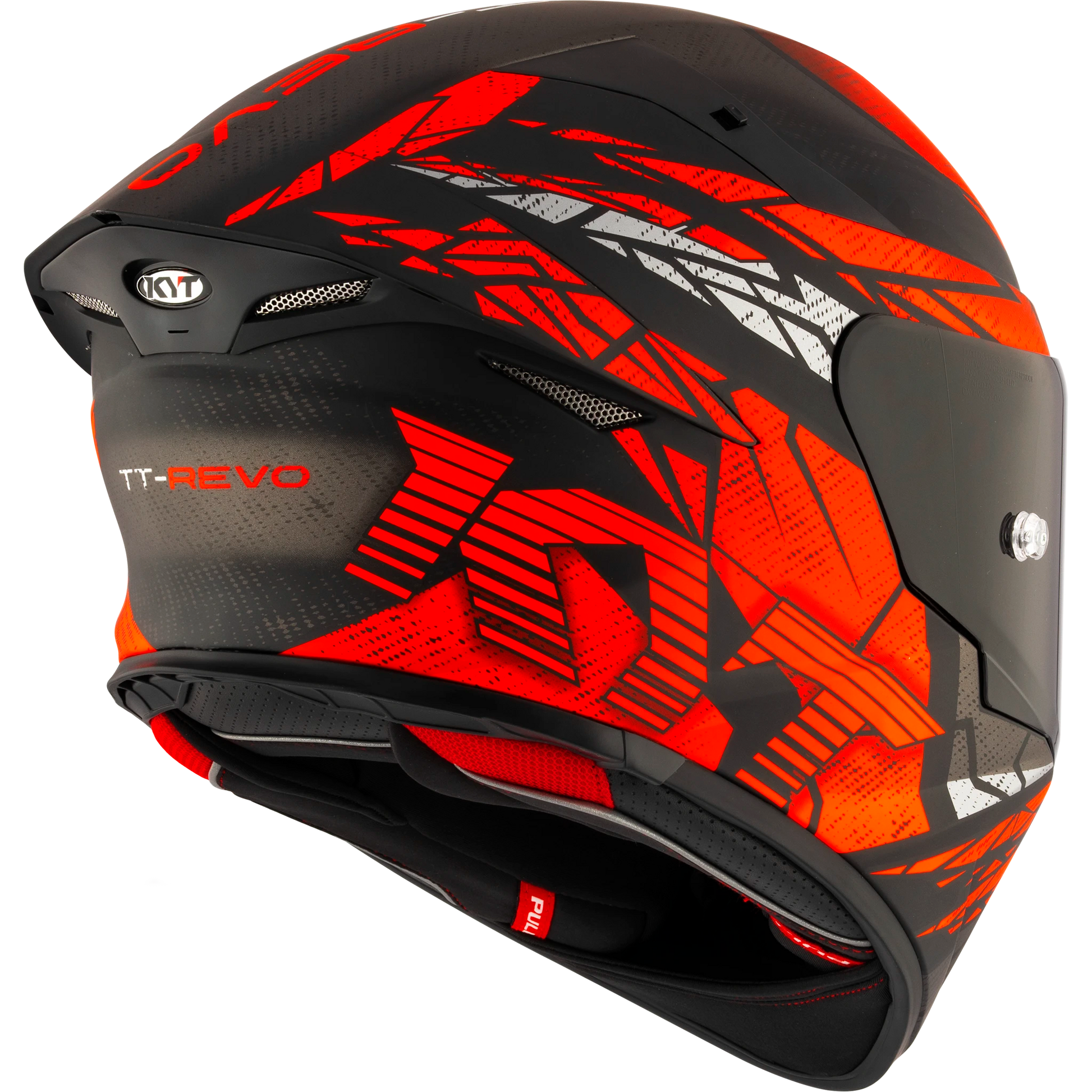 Rear Right Quarter View of KYT TT-REVO Combustion Red Motorcycle Helmet