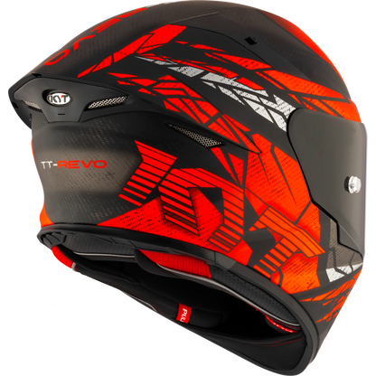 Rear Right Quarter View of KYT TT-REVO Combustion Red Motorcycle Helmet