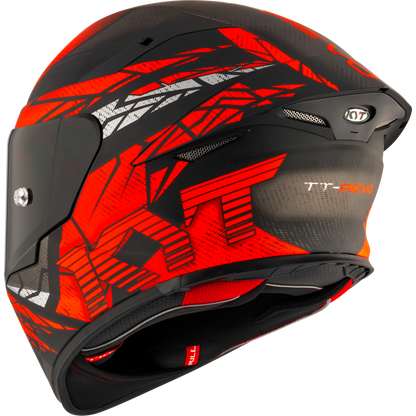Rear Left Quarter View of KYT TT-REVO Combustion Red Motorcycle Helmet