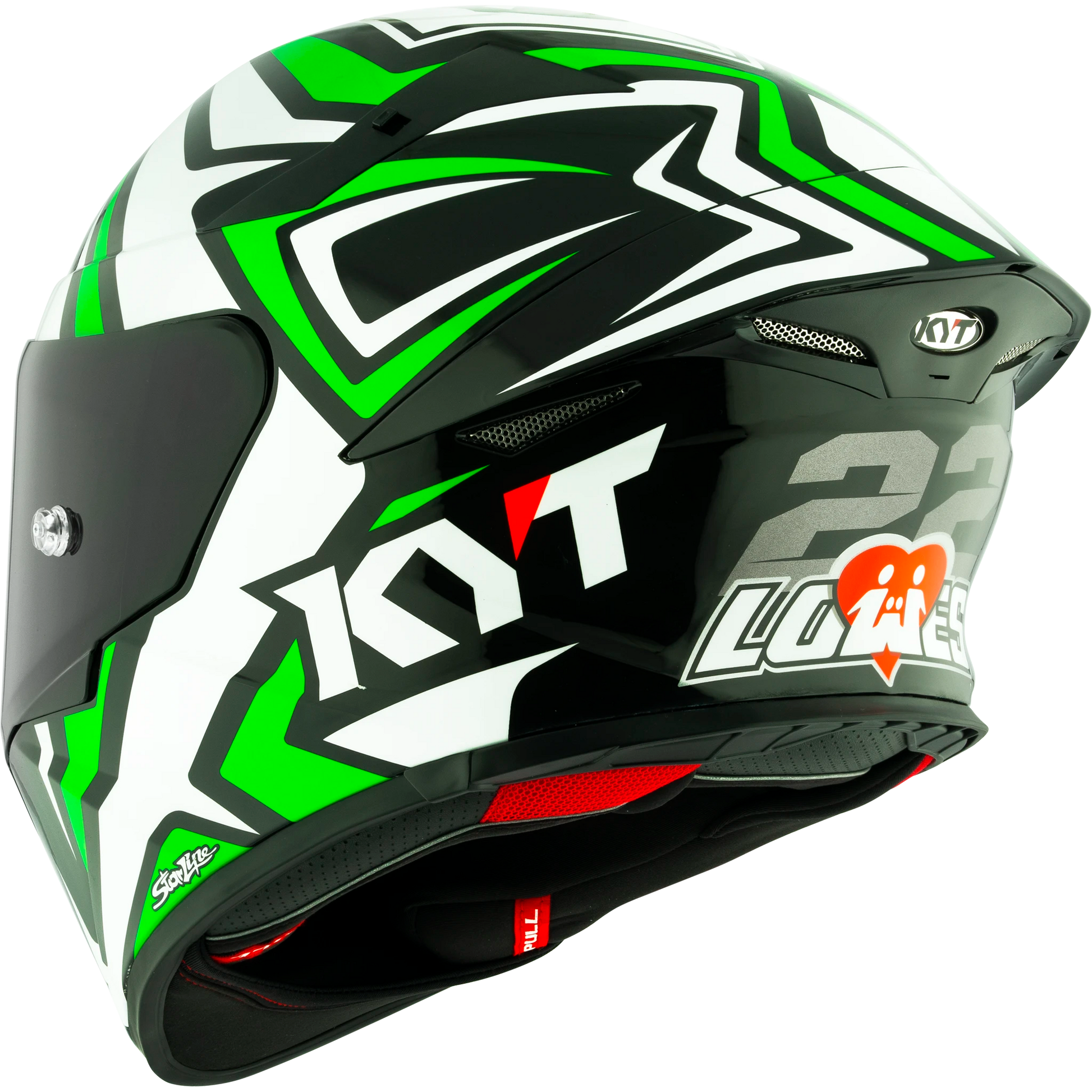 Rear Left Quarter View of KYT TT-REVO Alex Lowes Replica Motorcycle Helmet