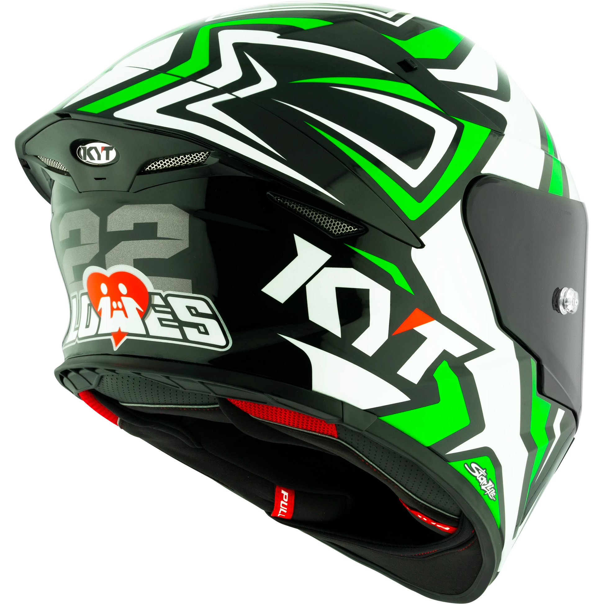 Rear Right Quarter View of KYT TT-REVO Alex Lowes Replica Motorcycle Helmet