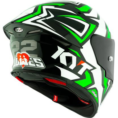 Rear Right Quarter View of KYT TT-REVO Alex Lowes Replica Motorcycle Helmet