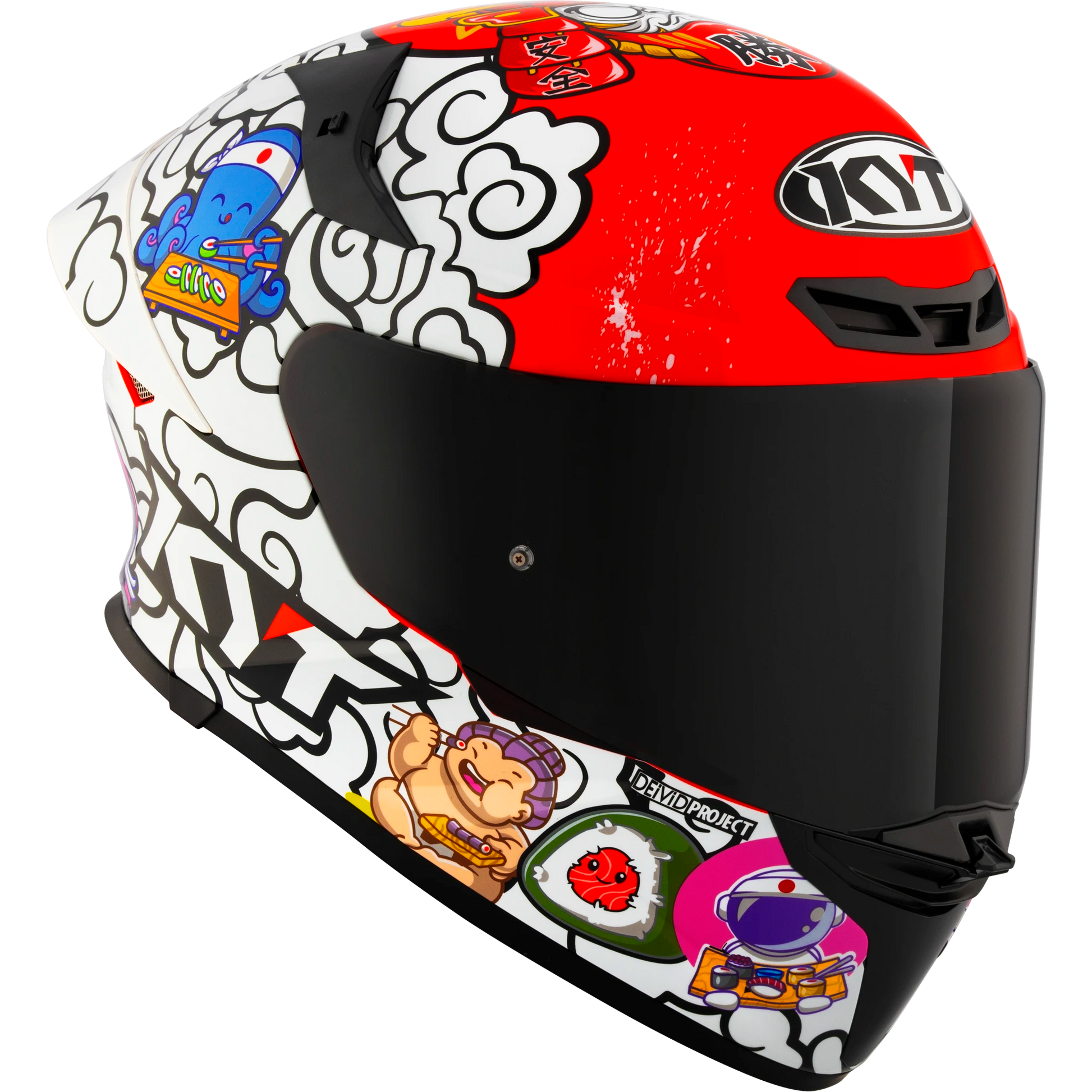 Front Right Quarter View of KYT TT-REVO Sushi Time Motorcycle Helmet