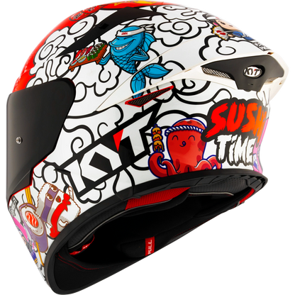 Rear Left Quarter View of KYT TT-REVO Sushi Time Motorcycle Helmet