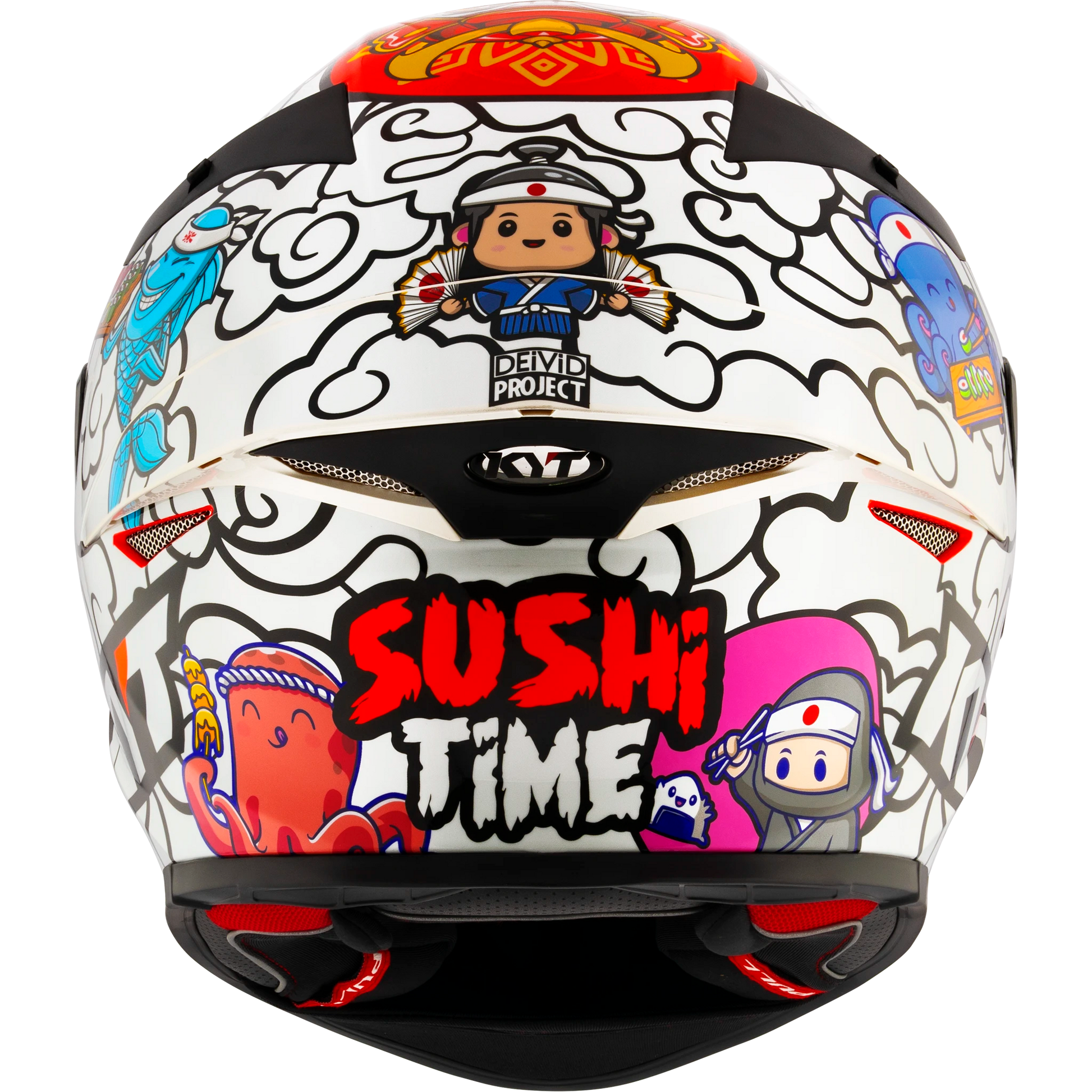 Rear View of KYT TT-REVO Sushi Time Motorcycle Helmet