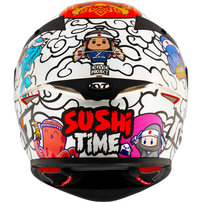 Rear View of KYT TT-REVO Sushi Time Motorcycle Helmet