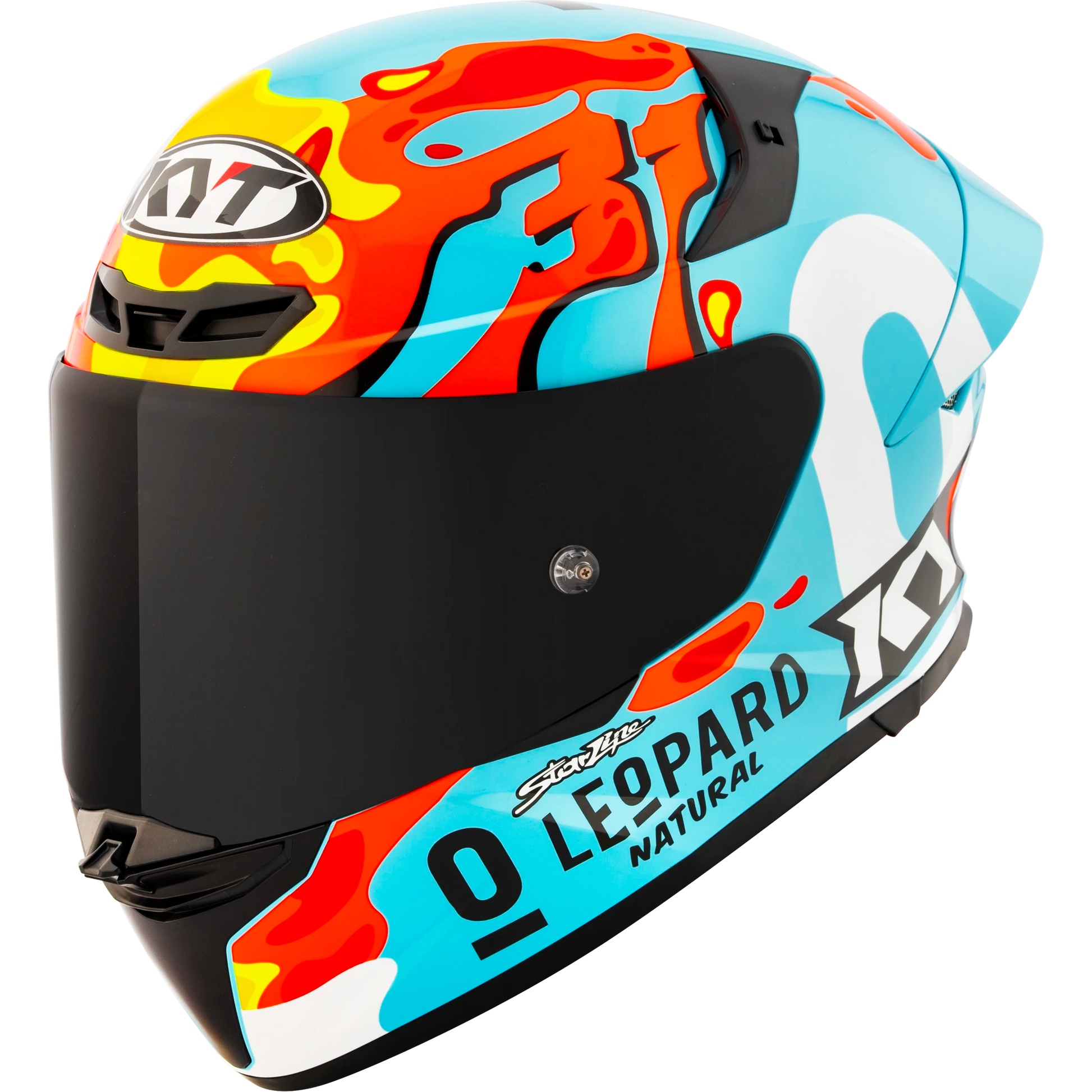 Front Left Quarter View of KYT TT-REVO Leopard Aragon Replica Motorcycle Helmet
