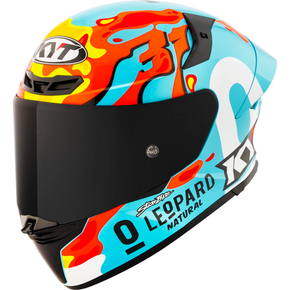Front Left Quarter View of KYT TT-REVO Leopard Aragon Replica Motorcycle Helmet
