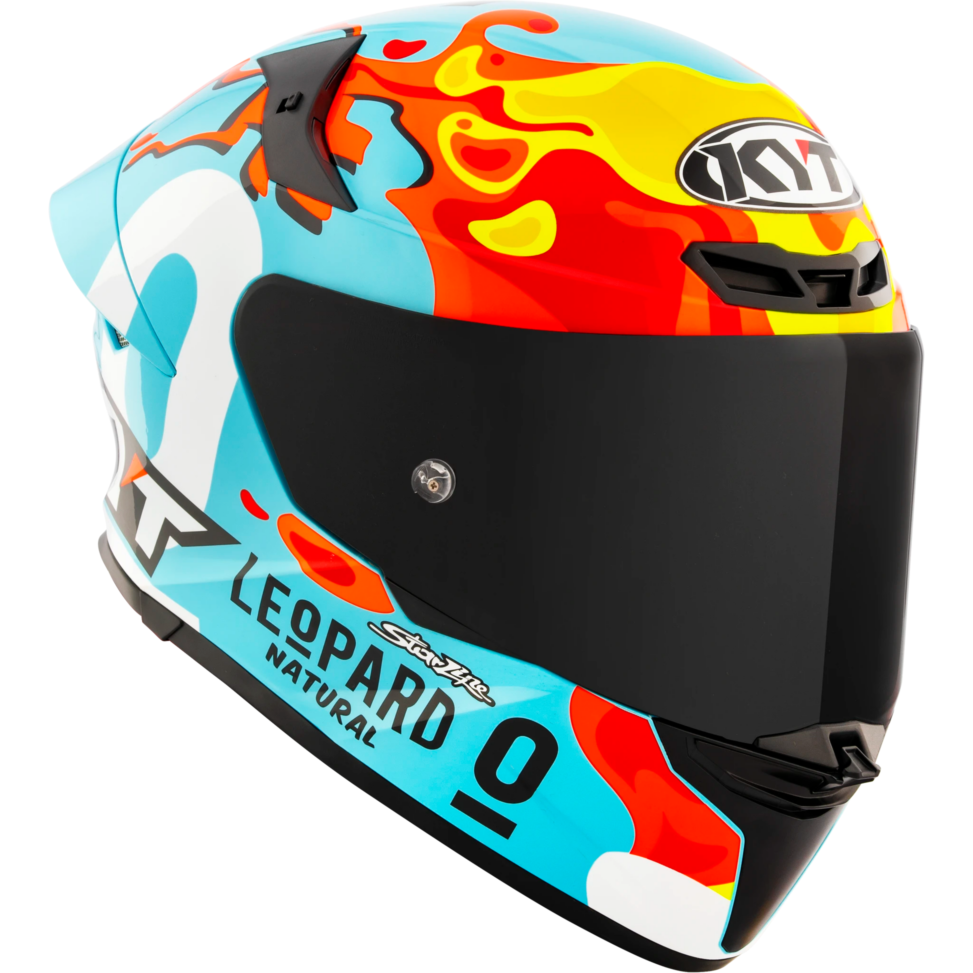 Front Right Quarter View of KYT TT-REVO Leopard Aragon Replica Motorcycle Helmet