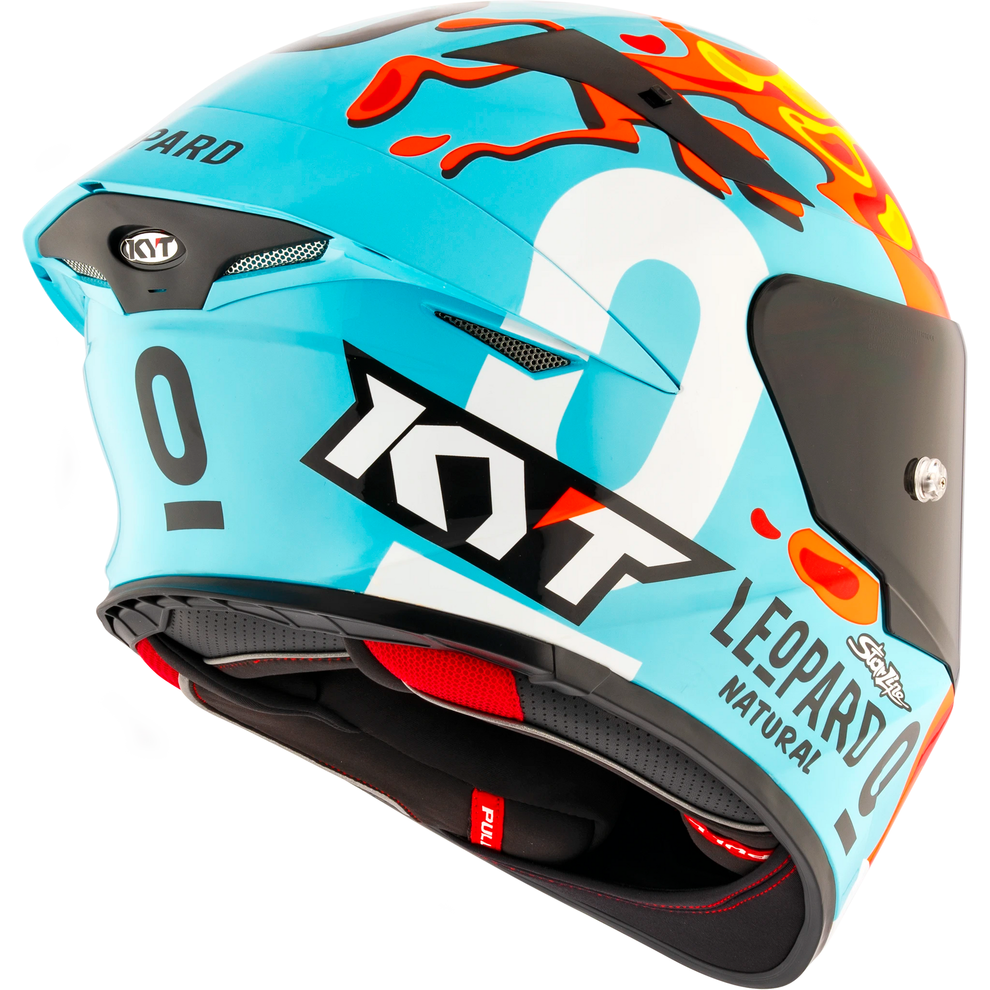 Rear Right Quarter View of KYT TT-REVO Leopard Aragon Replica Motorcycle Helmet