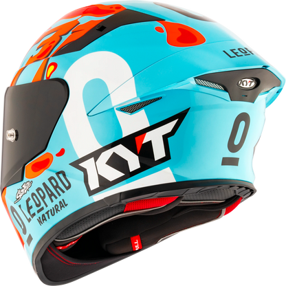 Rear Left Quarter View of KYT TT-REVO Leopard Aragon Replica Motorcycle Helmet