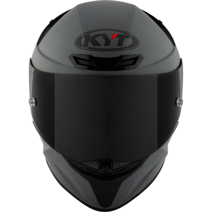 Front View of KYT TT-REVO motorcycle helmet in Matte Grey