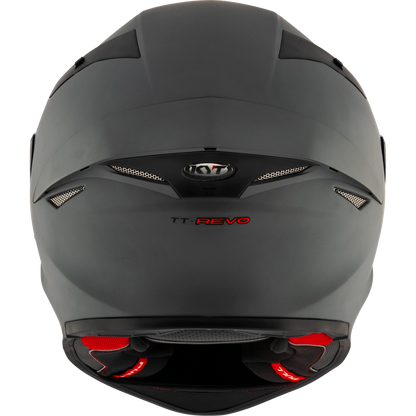 Rear View of KYT TT-REVO motorcycle helmet in Matte Grey