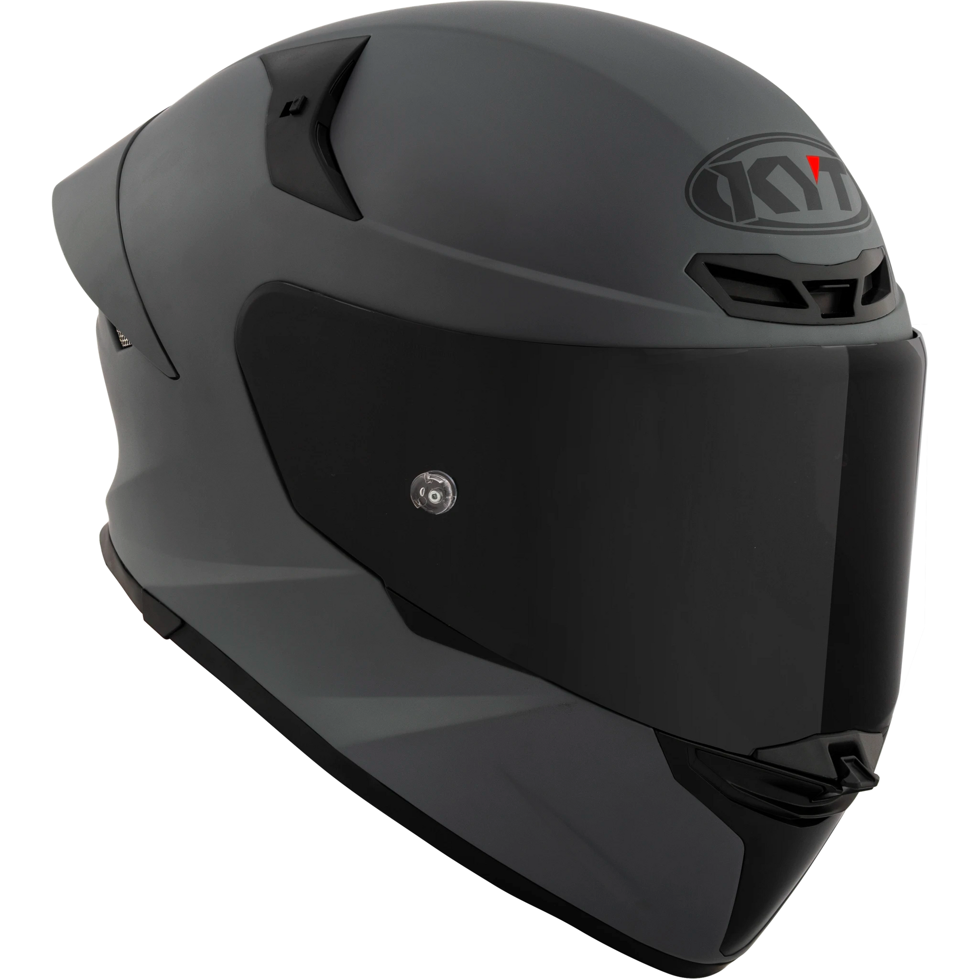 Front Right Quarter View of KYT TT-REVO motorcycle helmet in Matte Grey