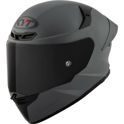 Front Left Quarter View of KYT TT-REVO motorcycle helmet in Matte Grey
