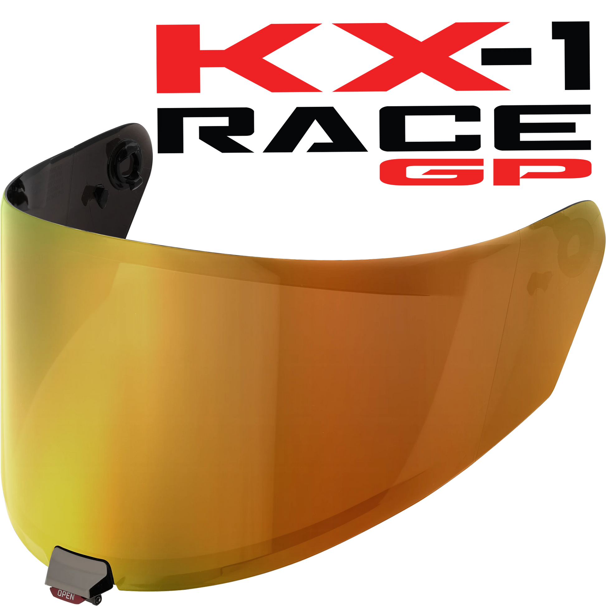 Front Quarter View of KYT KX-1 Race GP Iridium Gold Visor