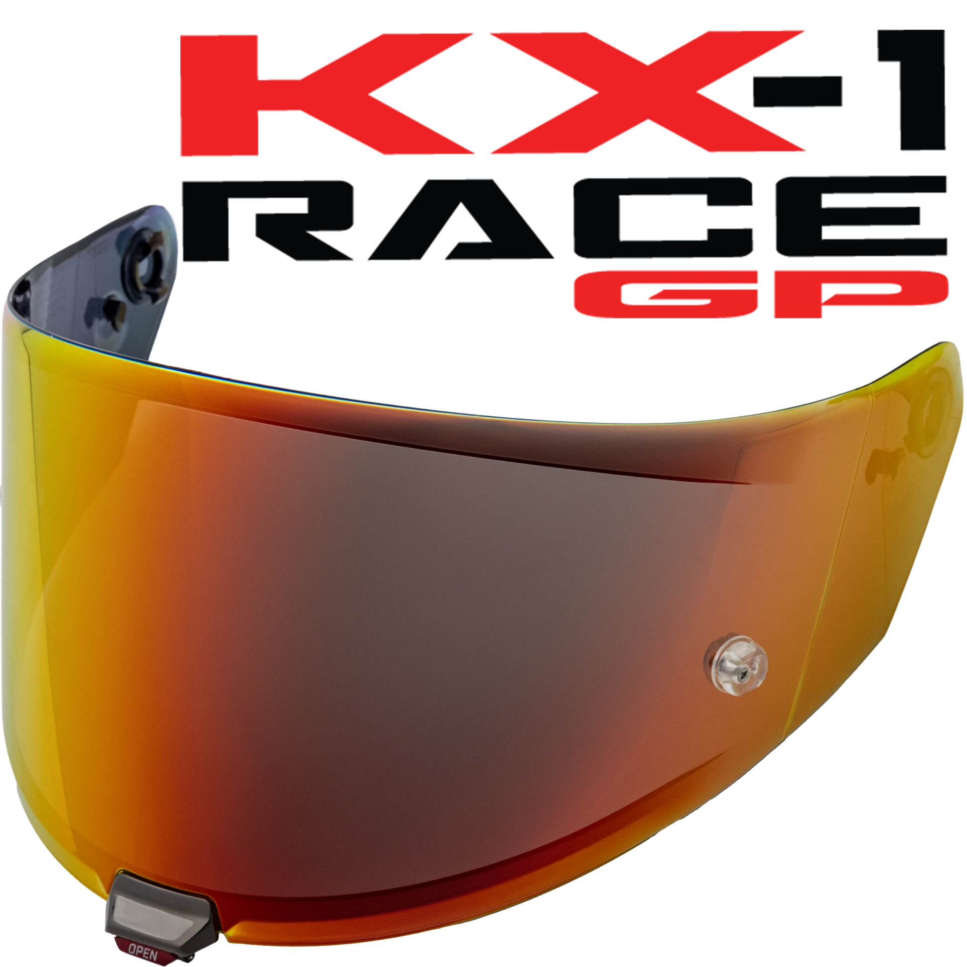 Front Quarter View of KYT KX-1 Race GP Iridium Red Visor
