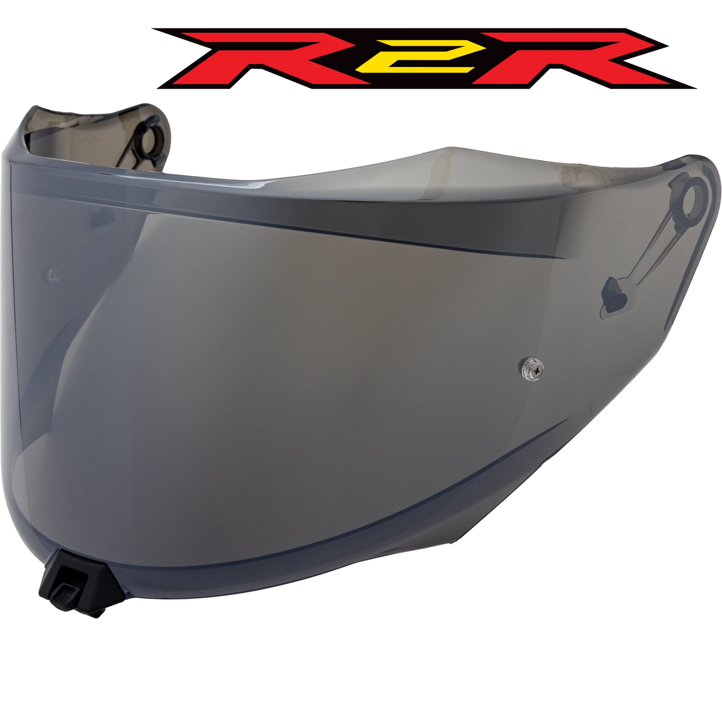 Front Quarter View of KYT R2R Mirror Chrome Visor with R2R logo