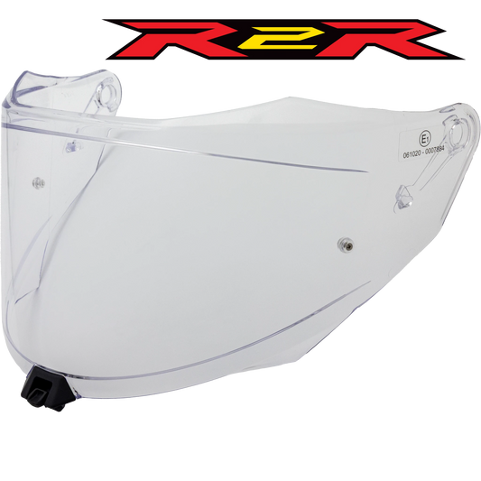 Front Quarter View of KYT R2R Clear Visor with R2R logo