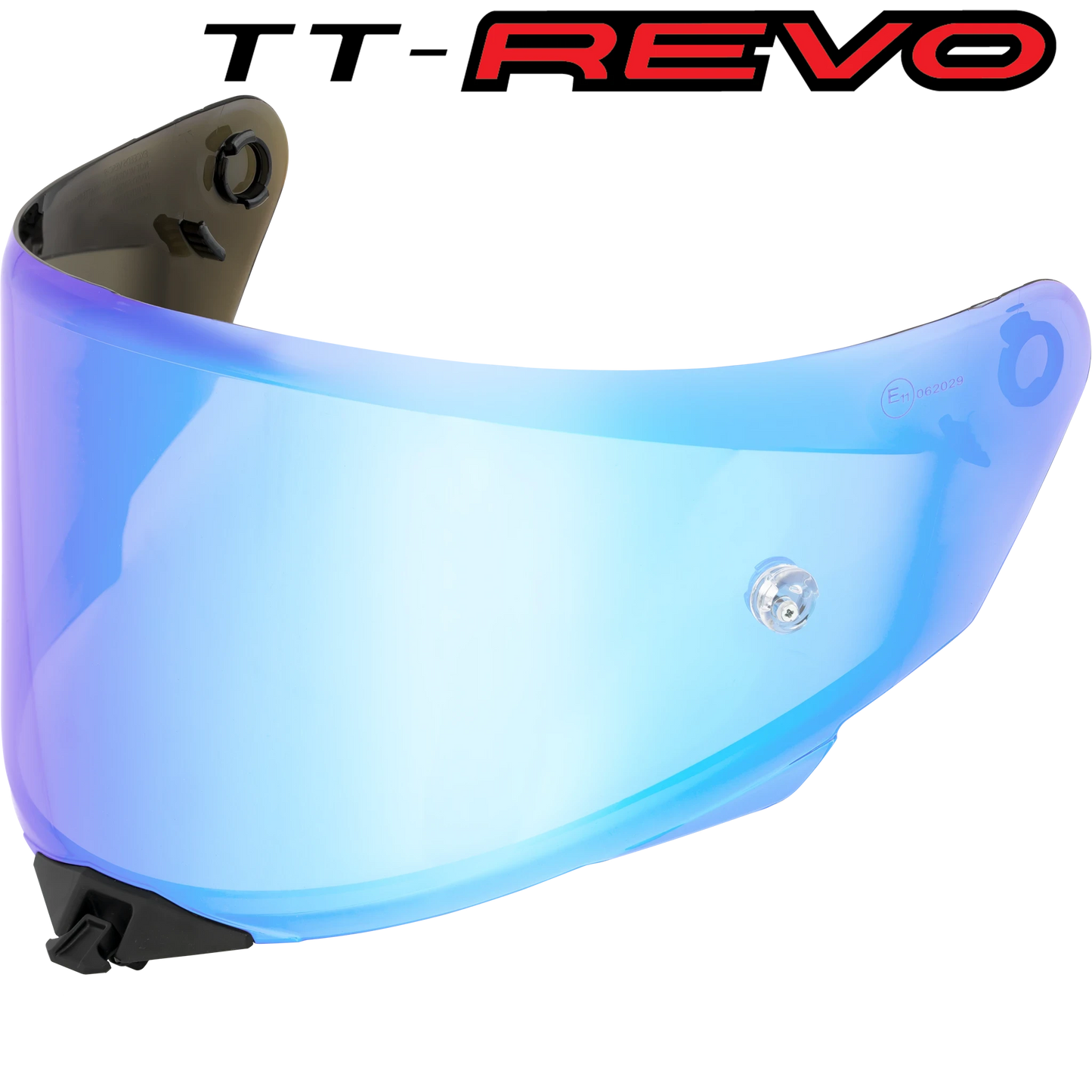 Front Quarter View of TT-REVO Iridium Sky Blue Visor with TT-REVO logo