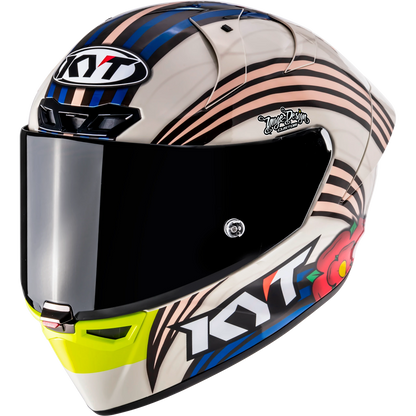 Front Left Quarter View of KYT KX-1 Race GP John McGuinness L.E. Replica Motorcycle Helmet