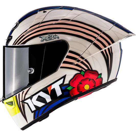 Left Side View of KYT KX-1 Race GP John McGuinness L.E. Replica Motorcycle Helmet