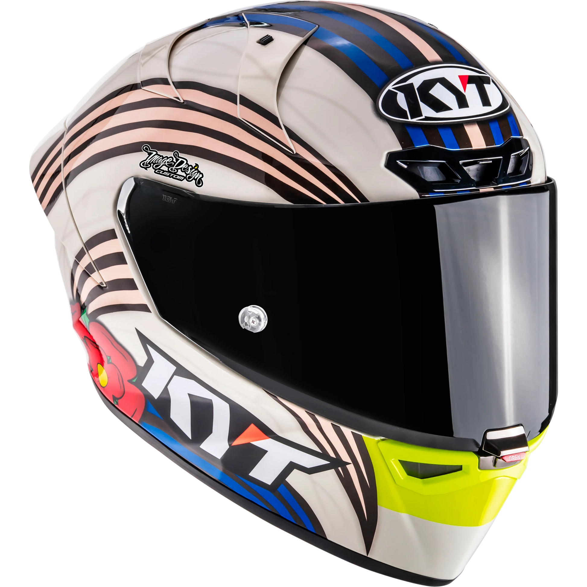 Front Right Quarter View of KYT KX-1 Race GP John McGuinness L.E. Replica Motorcycle Helmet