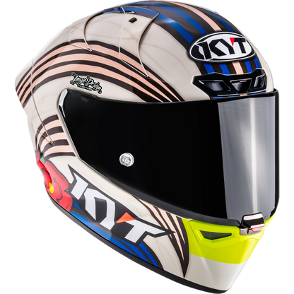 Front Right Quarter View of KYT KX-1 Race GP John McGuinness L.E. Replica Motorcycle Helmet
