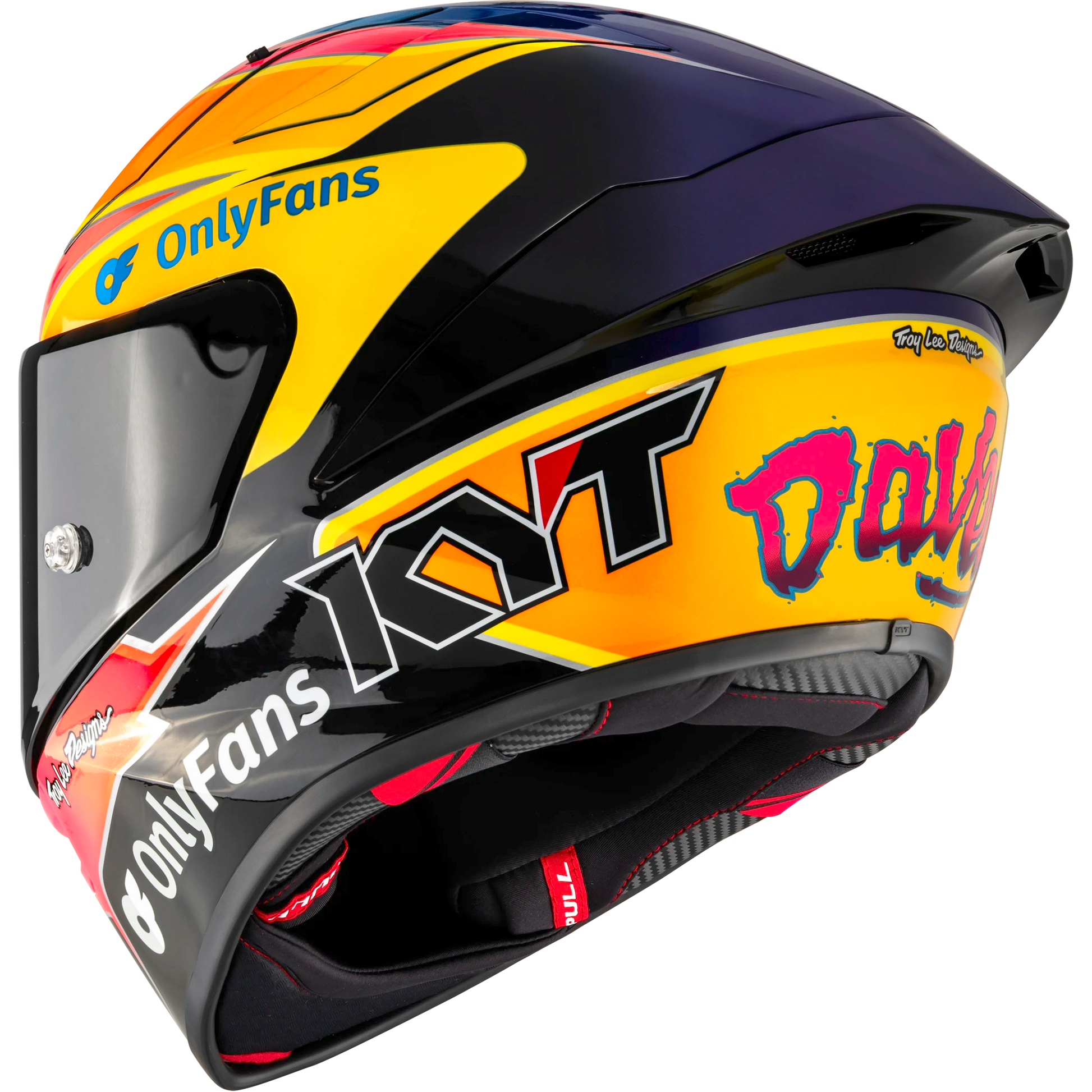 Rear Left Quarter View of KYT KX-1 Race GP Davey Todd Replica Motorcycle Helmet