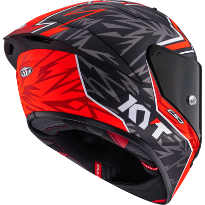 Rear Right Quarter View of KYT KX-1 Race GP Nicolo Bulega Replica Motorcycle Helmet