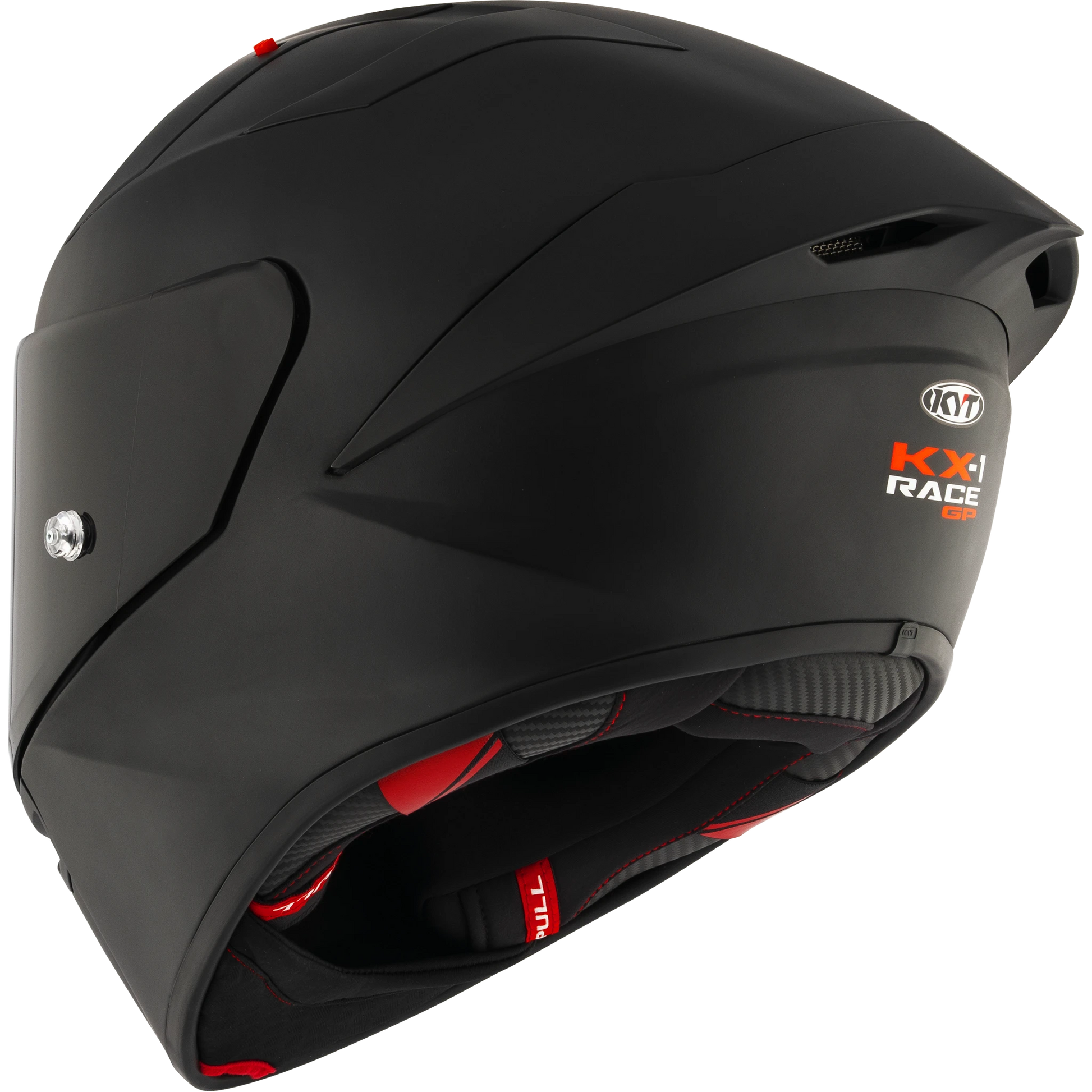 Rear Left Quarter View of KYT KX-1 Plain Black Matte Motorcycle Helmet