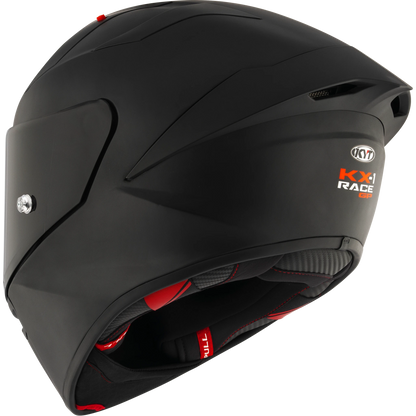 Rear Left Quarter View of KYT KX-1 Plain Black Matte Motorcycle Helmet