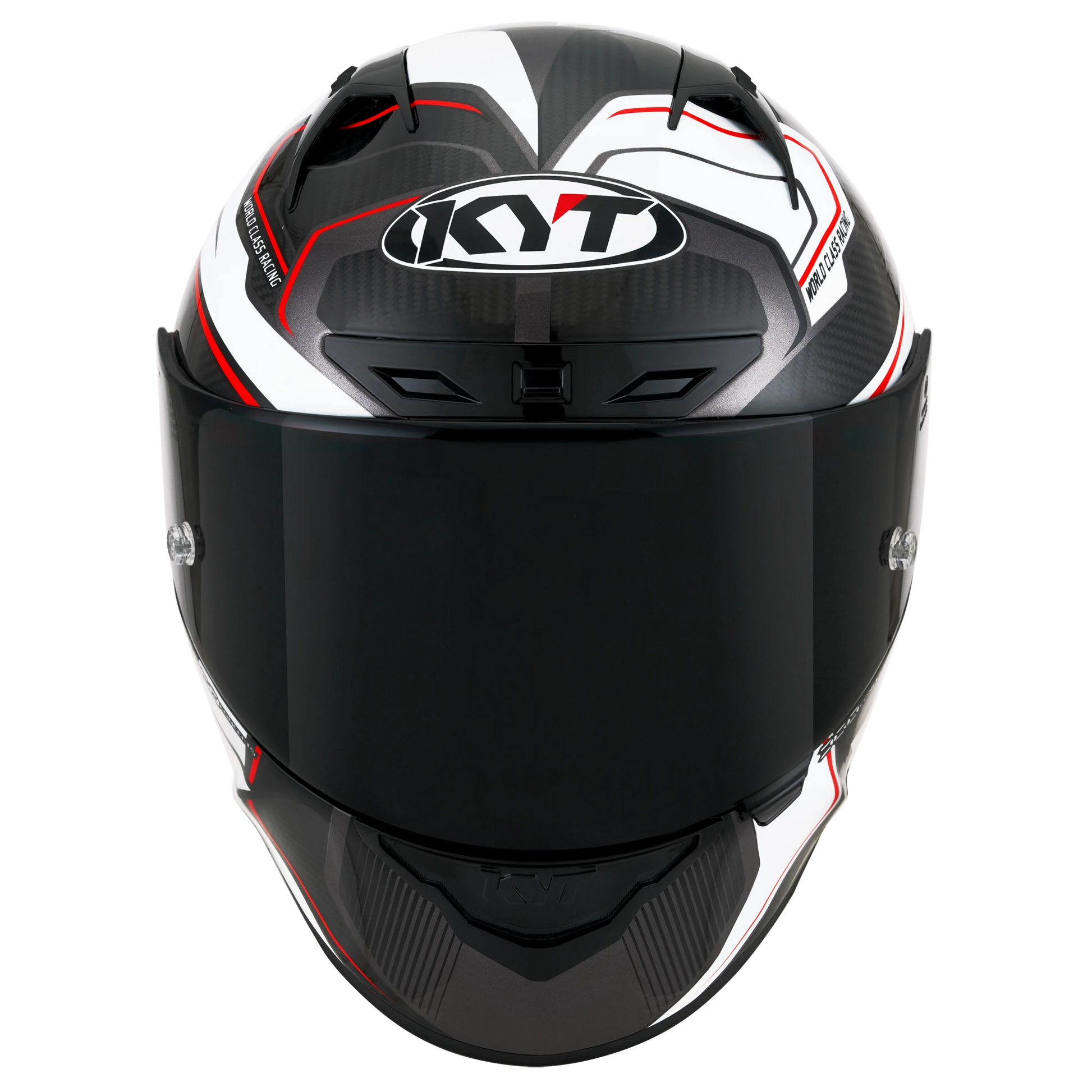 Front View of KYT NZ-Race Carbon Competition White Motorcycle Helmet