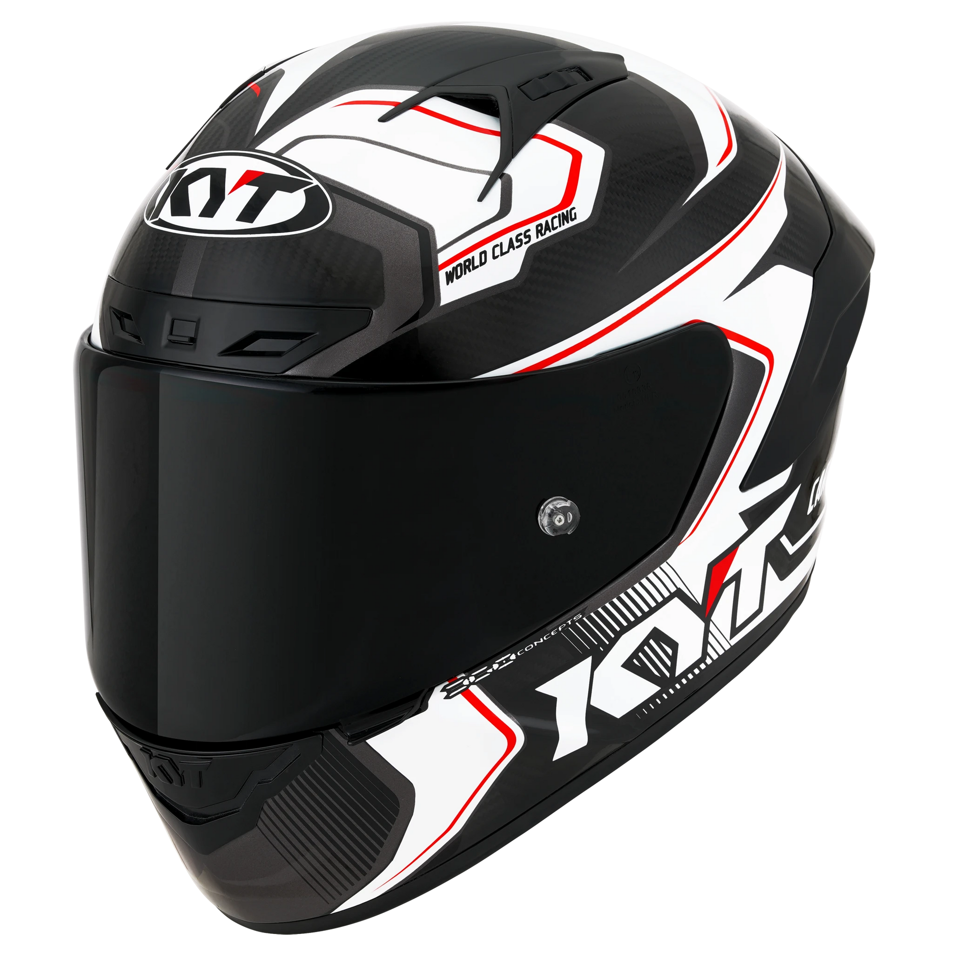 Front Left Quarter View of KYT NZ-Race Carbon Competition White Motorcycle Helmet