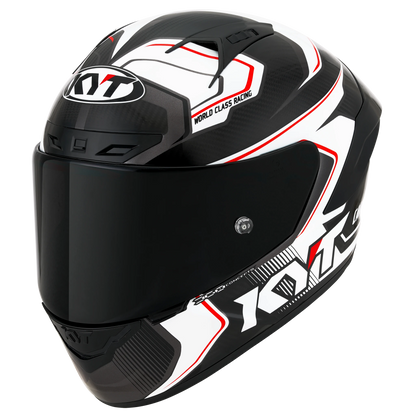 Front Left Quarter View of KYT NZ-Race Carbon Competition White Motorcycle Helmet