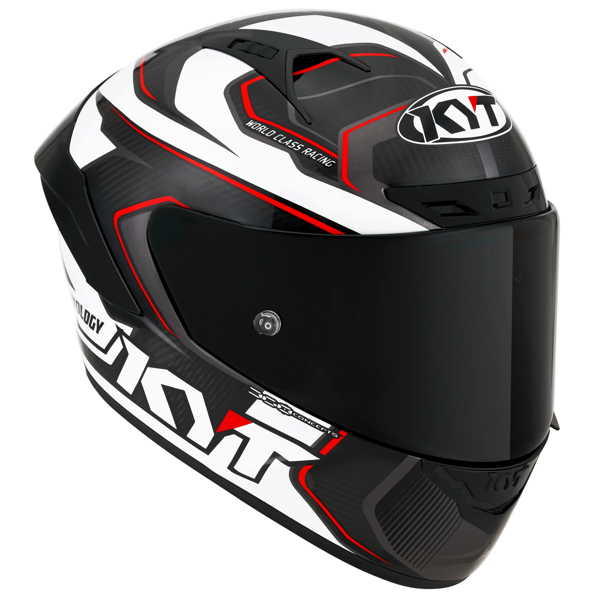 Front Right Quarter View of KYT NZ-Race Carbon Competition White Motorcycle Helmet