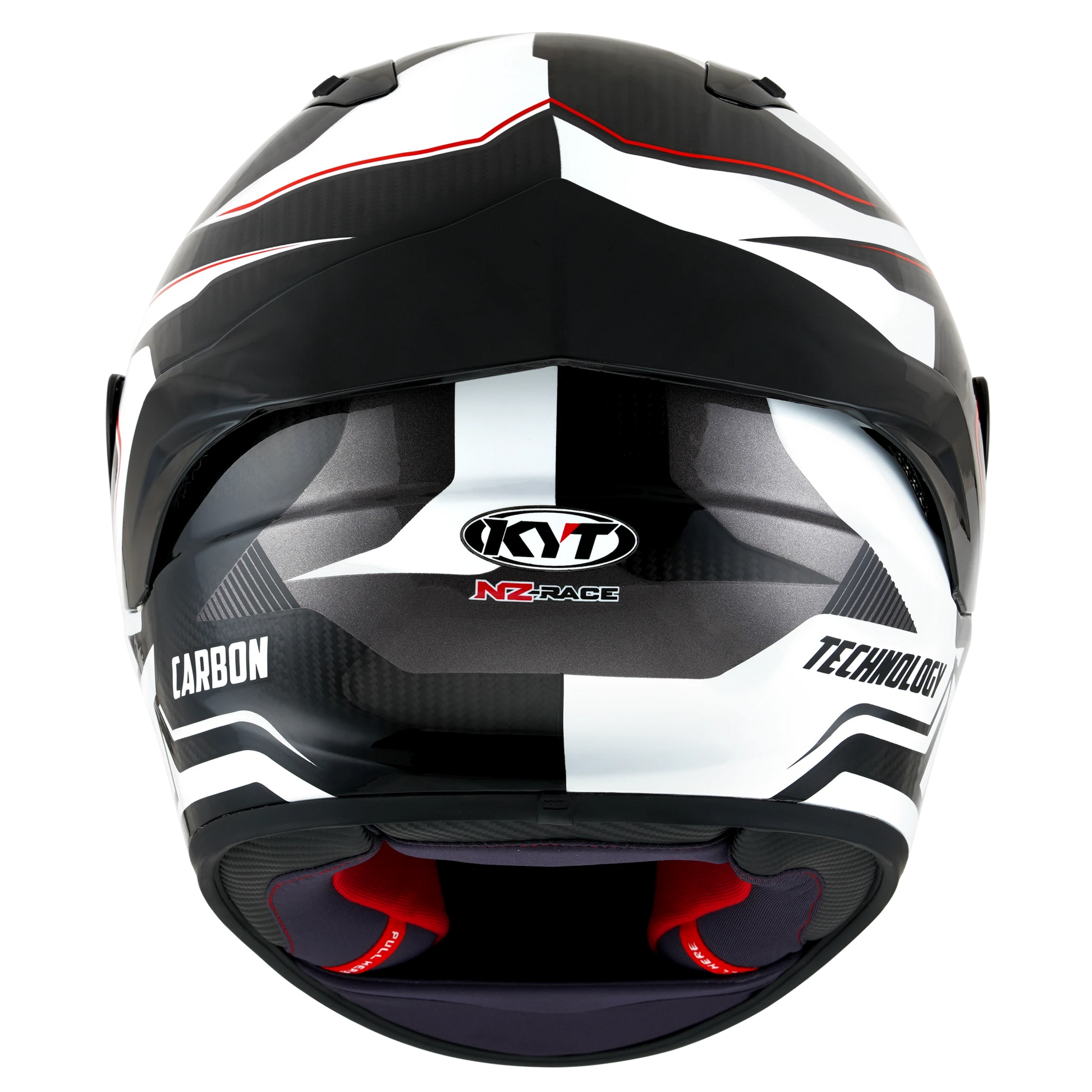 Rear View of KYT NZ-Race Carbon Competition White Motorcycle Helmet