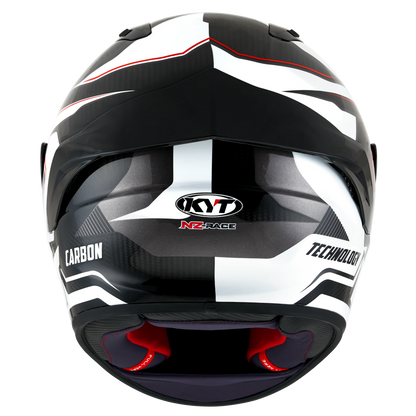 Rear View of KYT NZ-Race Carbon Competition White Motorcycle Helmet