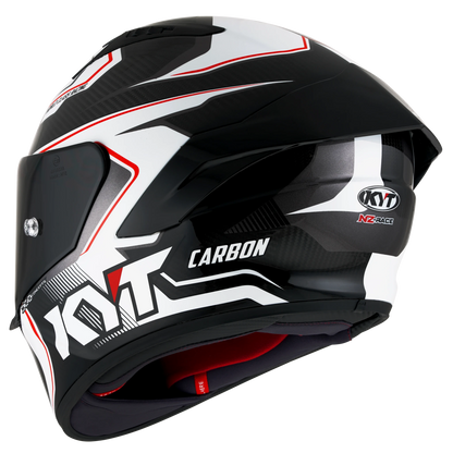 Rear Left Quarter View of KYT NZ-Race Carbon Competition White Motorcycle Helmet