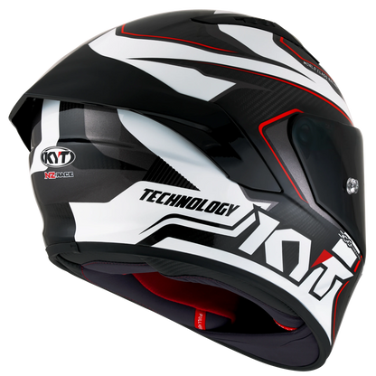 Rear Right Quarter View of KYT NZ-Race Carbon Competition White Motorcycle Helmet