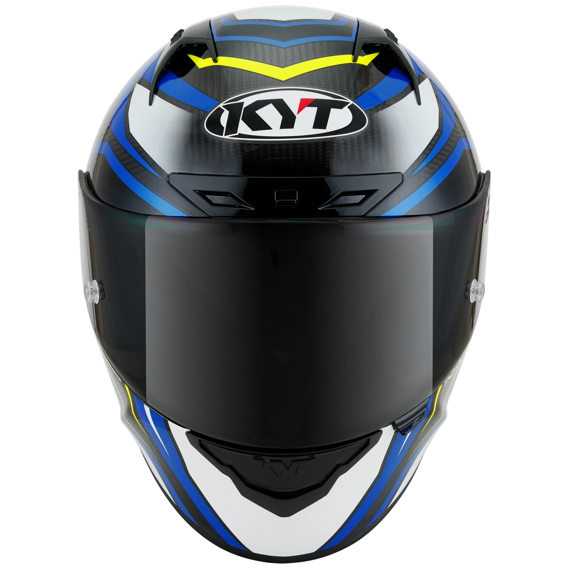 Front View of KYT NZ-Race Carbon Stride Blue White Motorcycle Helmet