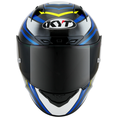 Front View of KYT NZ-Race Carbon Stride Blue White Motorcycle Helmet