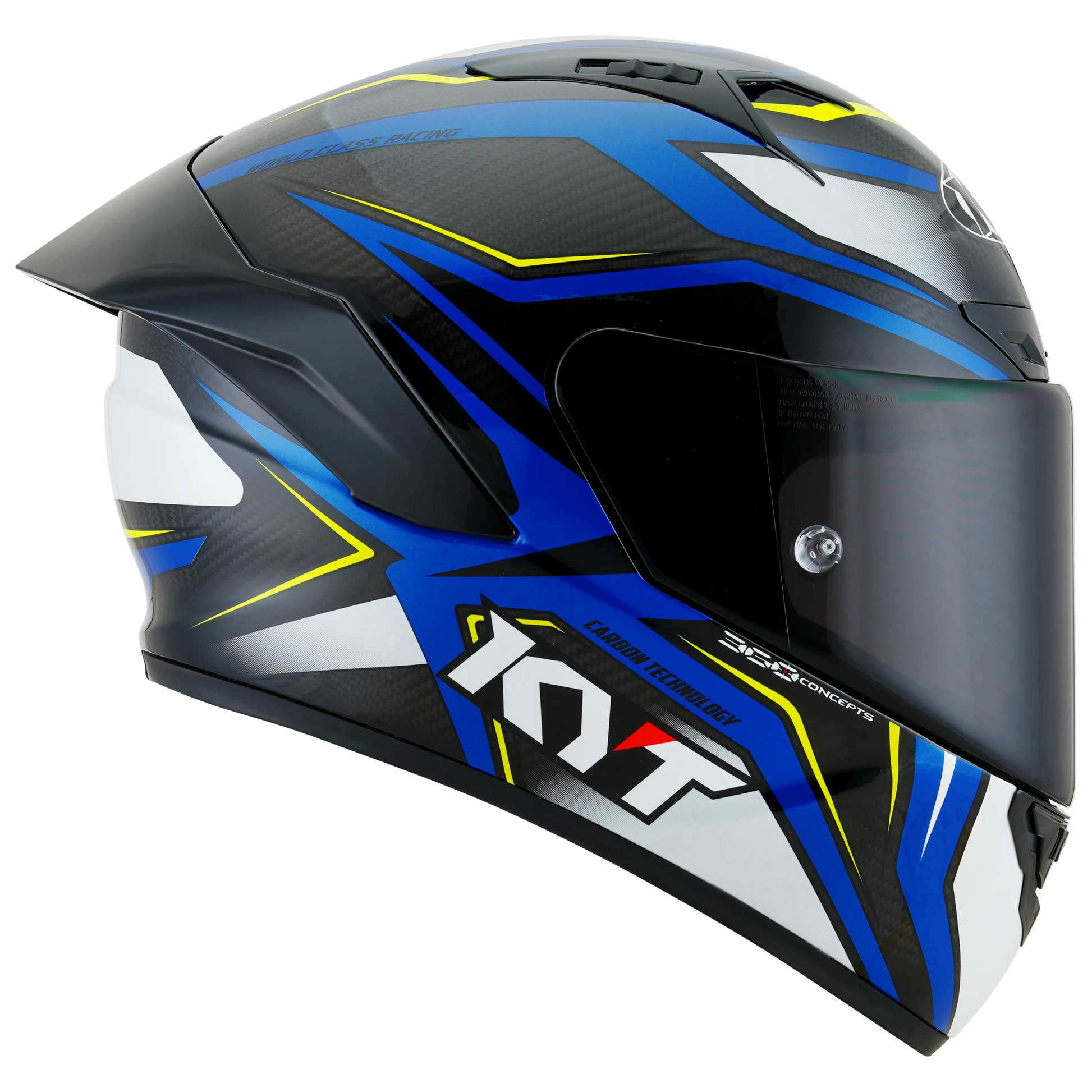 Right Side View of KYT NZ-Race Carbon Stride Blue White Motorcycle Helmet