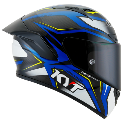 Right Side View of KYT NZ-Race Carbon Stride Blue White Motorcycle Helmet