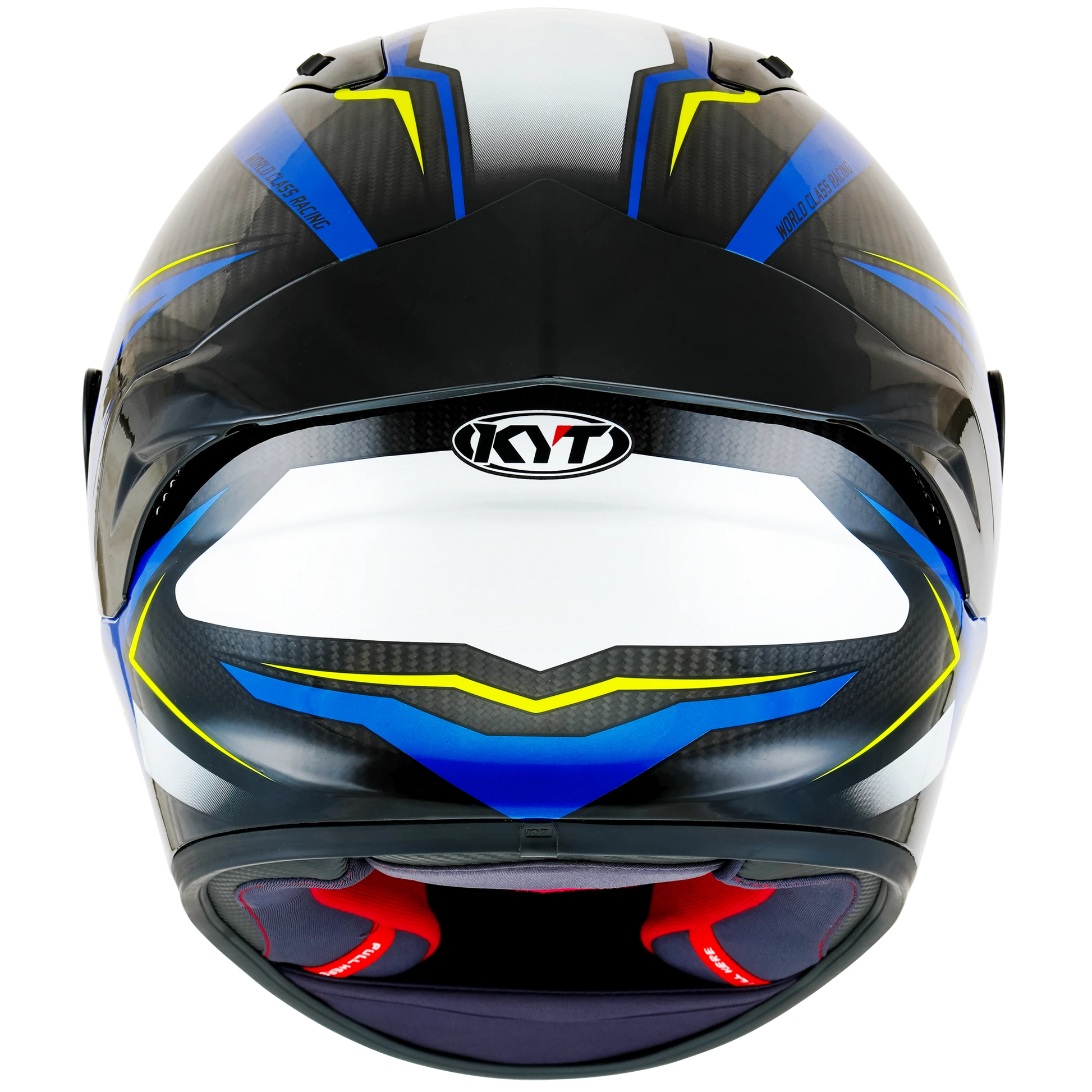 Rear View of KYT NZ-Race Carbon Stride Blue White Motorcycle Helmet