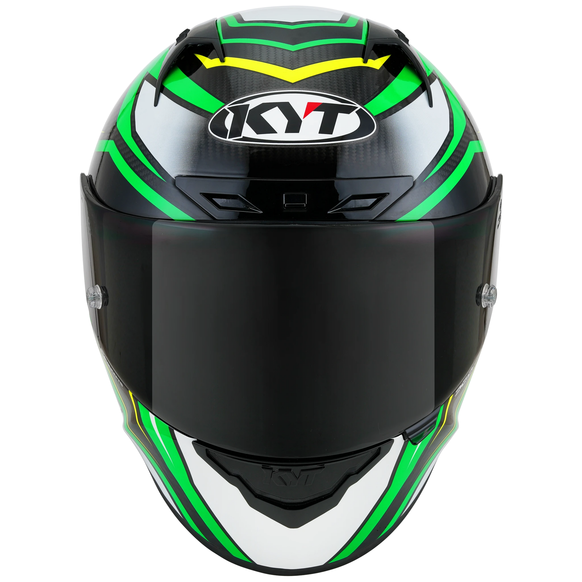Front View of KYT NZ-Race Carbon Stride Green Fluo Motorcycle Helmet
