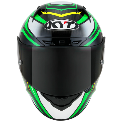 Front View of KYT NZ-Race Carbon Stride Green Fluo Motorcycle Helmet