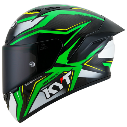 Left Side View of KYT NZ-Race Carbon Stride Green Fluo Motorcycle Helmet
